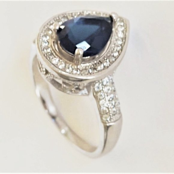925 Sterling Silver Blue Sapphire and CZ ring - Picture 1 of 16